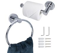 MEGAVOW 2 Pièces Porte Papier Toilette et Anneau Porte Serviette en Acier Inoxydable, Porte Rouleau Support Papier Toilette Mural, Accessoire Matériel pour Salle de Bain Cuisine WC Toilet, Argenté