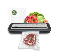 MEGAWISE A01 Machine à emballer sous vide 80 kPa pour aliments, mode sec et humide, design compact et léger, avec 40 sacs sous vide prédécoupés et tuyau sous vide (argenté)