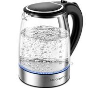 MegaWise Bouilloire électrique, 1,8 l, en verre borosilicate, avec lumière LED, arrêt automatique et protection contre le fonctionnement à sec, bouilloire sans fil, cuisson rapide