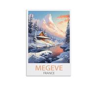 Megève - Affiches sur toile vintage de voyage, coucher de soleil sur toile, pour décoration d'intérieur, salle de bain, chambre à coucher, bureau, salon (50 x 75 cm)