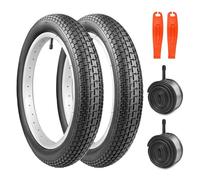 MEGHNA Lot de 2 pneus de vélo de 12/14/16/18/20/24/26 x 2,35 pouces avec chambre à air et démonte-pneu Premium pour vélo d'équilibre pour enfants, BMX, VTT, cruiser