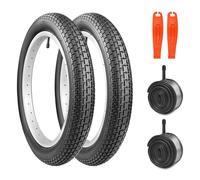 MEGHNA Lot de 2 pneus de vélo de 12/14/16/18/20/24/26 x 2,35 pouces avec chambre à air et démonte-pneu Premium pour vélo d'équilibre pour enfants, BMX, VTT, cruiser
