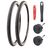 MEGHNA Lot de pneus de vélo de route et gravier 700 x 42c - Haute adhérence, résistant aux crevaisons avec chambres à air en butyle et démonte-pneus (42-622, 73,7 x 4,1 cm)