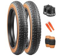 MEGHNA Pneu de vélo électrique 16/20/26 x 3,0" compatible avec 76-305/76-406/76-559 MTB/Fat Tires/Snow & vélo électrique (paroi latérale marron (2 pneus + 2 chambres à air + 2 leviers de pneus) 50,8 x