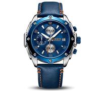 MEGIR Montre à quartz analogique pour homme avec bracelet en cuir tendance, chronographe, calendrier automatique, pour le sport et le travail, 2074, bleu, Sangle