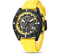 Megir Montre à quartz analogique pour homme avec bracelet en silicone, jaune, Sangle