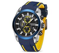 MEGIR Montre à quartz analogique pour homme avec chronographe et bracelet en silicone tendance, bleu/argent, Montre à quartz, chronographe
