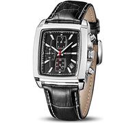 Megir Montre à quartz analogique pour homme avec chronographe lumineux et bracelet en cuir, Noir , Sangle