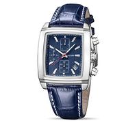 Megir Montre à Quartz analogique pour Homme avec chronographe Lumineux rectangulaire et Bracelet en Cuir élégant pour Le Sport et Le Travail, Bleu, Montre à Quartz, chronographe
