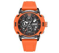 MEGIR Montre de sport à quartz pour homme avec chronographe lumineux automatique calendrier étanche Bracelet en silicone, Orange, Sports