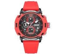 MEGIR Montre de sport à quartz pour homme avec chronographe lumineux et calendrier automatique, étanche, bracelet en silicone, Rouge, Militaire