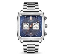 MEGIR Montre de sport rectangulaire à quartz analogique pour homme avec bracelet en cuir et acier inoxydable 2182G, Bleu argenté, travail d'affaires
