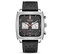 MEGIR Montre de Sport rectangulaire à Quartz analogique pour Homme avec Bracelet en Cuir et Acier Inoxydable 2182G, Noir, Chronographe, Mouvement à Quartz