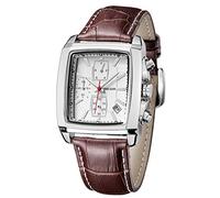 MEGIR Montre Homme Chronographe Lumineux Quartz Rectangulaire Montre Classique Carré Homme avec Brown Bracelet en Cuir 2028G