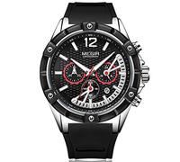 MEGIR Montre Homme de Luxe All Black XL Grand Cadran - Bracelet Silicone Noir - Aiguilles Lumineuses - Militaire Chronographe et Imperméable