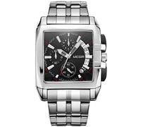MEGIR Montre Rectangulaire Homme Mode Acier Inoxydable Imperméable Quartz Analogique Chronographe Montre d'affaires pour Homme