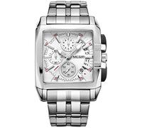 MEGIR Montre Rectangulaire Homme Mode Acier Inoxydable Imperméable Quartz Analogique Montre d'affaires Chronographe Montre pour Homme