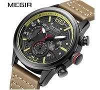 Megir - Montres de sport de luxe pour hommes - Bracelet en cuir Montre-bracelet à quartz Lumineuse Étanche Calendrier Homme Horloge