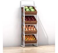 MegLob Stand D'affichage De Vente Au Détail De Fruits Commerciaux, Porte-Écrans Du Marché En Métal Avec Paniers En Plastique, Étagère De Cuisine Utilitaire,4 tier white c