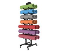 MegLob Support De Tapis De Yoga À 7 Niveaux, Compact Et Peu Encombrant, Organiseur De Rouleaux en Mousse en Métal, pour Suspendre des Rouleaux en Mousse,Black with Wheels