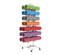 MegLob Support De Tapis De Yoga À 7 Niveaux, Compact Et Peu Encombrant, Organiseur De Rouleaux en Mousse en Métal, pour Suspendre des Rouleaux en Mousse,White with Wheels
