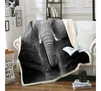 MegOK Elephant Sherpa Throw Blanket Couverture en Peluche Animal imprimée en 3D, Couverture en Peluche Noire et Blanche, 130cmx150cm