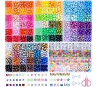 Megoogo Lot de 5 boîtes de 3 865 perles d'amitié pour bracelets d'amitié - 96 couleurs - Perles Kandi avec perles en forme de lettre - Cordon élastique pour bracelets, tresses, porte-clés, colliers