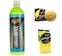 Meguiar's Cire Liquide Céramique Hybride, Protection Céramique Facile, Longue Durée, 473ml - Avec 4 Tampons Mousse & Serviette Microfibre Supreme Shine