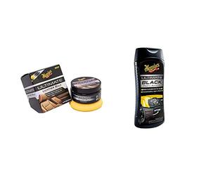 Meguiar's G18905EU Baume Cuir Ultime - 160 g & Restaurateur en plastique et garnitures Meguiar's G15812EU Ultimate Black, 355 ml. Donne au plastique et aux garnitures noirs un aspect neuf, 1 paquet