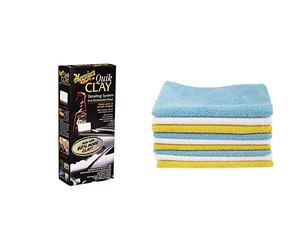 Meguiar's ME ME G1116 Pack Quik Clay Système Gomme & Amazon Basics Lot de 24 Chiffons Microfibre