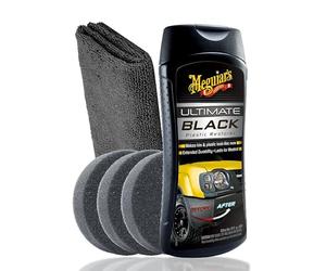 Meguiar's Ultimate Black Plastic Restorer + 3 tampons applicateurs + Chiffon de Polissage | Entretien du Plastique pour Une Nouvelle Brillance avec Protection UV