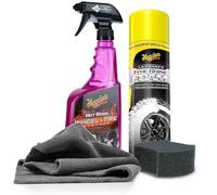 Meguiar's Ultimate Tyre Shine Foam + Meguiars Hot Rims Wheel Cleaner + Tampon applicateur + chiffon en microfibre | Entretien et nettoyage des jantes et pneus