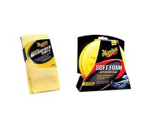 Meguiar's X3070 Tampons Applicateurs Mousse Douce 4 Pièces pour Application Manuelle De Cires Ou Produits Pneus, Jaune - avec Serviettes Microfibre Nettoyage Voiture Supreme Shine 3 Pièces