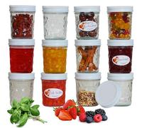 megusta!® 16 bocaux motif diamant | 200 ml | couvercle blanche | pots à confiture, pour dessert, purée de bébé, pour offrir | cuisson + congélation | + 16 étiquettes