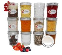 megusta!® Lot de 12 bocaux de conservation avec motif diamant | 200 ml | Couvercle argenté | Pots à confiture, pots à dessert, pots pour bébé, pots à yaourt | pour mariage, anniversaire