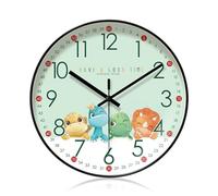 MEGYAD Horloge Murale Enfant : 25,4 cm Horloge Silencieuse Quartz Dinosaure pour Chambre d'Enfant, École, Vert