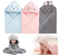 MEGYAD Lot de 3 serviettes de bain pour bébés : 80 x 80 cm, gants de toilette épais, chauds, doux, à capuche, pour peau délicate de bébé (rose, bleu, gris)