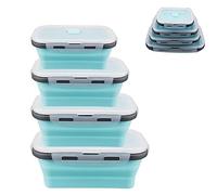 MEGYAD Lot de 4 boîtes de rangement alimentaire pliables avec couvercle anti-fuite - Boîte à sandwich - Pour micro-ondes et congélateur - Sans BPA