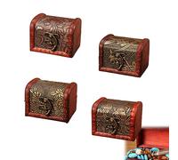 MEGYAD Lot de 4 petites boîtes au trésor en bois : Mini coffre au trésor en bois avec couvercle et bouton en métal, boîte au trésor en bois avec gravure 8 x 6 x 6 cm pour photo, mariage, anniversaire