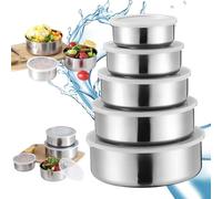 MEGYAD Lot de 5 Bols à Mélanger: Bol Acier Inoxydable avec Couvercles Hermétiques 5 Tailles Empilable, Saladiers Cul de Poule Inox pour le Stockage et le Mélange et Lavables au Lave-vaisselle