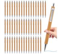 MEGYAD Lot de 50 stylos à bille en bois de bambou pour écriture, journal, école, fournitures de bureau, cadeau de remise de diplôme (bleu)