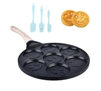 MEGYAD Poêle à crêpes antiadhésive de 26 cm : sept trous, poêle à crêpes avec visages smiley, poêle à œufs au plat pour omelettes, hamburgers, utiliser uniquement un feu ouvert