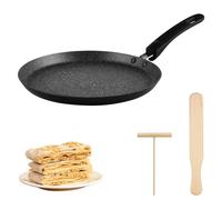 MEGYAD Poêle à crêpes avec revêtement anti-adhésif de 22 cm : poêle à crêpes en fonte d'aluminium avec répartiteur de pâte et pelle en bois, poêle à crêpes, poêle à induction pour d'autres sources de