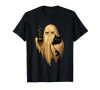 Meh Ghost with Black Cat Coffee Cute Halloween Spooky Season T-Shirt