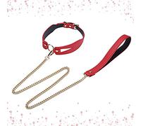 MeHam Collier ou laisse pour Chien en métal Rouge Cuir et Métal