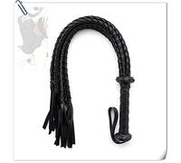 MeHam Cravache et Fouet en Cuir de Haute qualité pour Club équestre, Cadeau Surprise d'accessoires d'équitation (Noir)