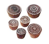 Mehndi Bois Impression Handcrafted Rond Floral Designs Timbre Blocs (Set de 6)
