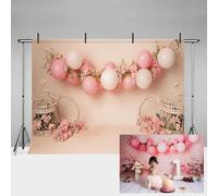 MEHOFOND 2,1 x 1,5 m Rose Ballon Rose Fleur Fleur Floral Anniversaire 1ère Fille Bébé Party Fournitures Décoration Bannière Photo Studio Props