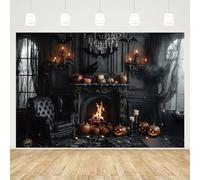 MEHOFOND 2,1 x 1,5 m Toile de Fond Noire Gothique d'halloween pour Photographie de Château Effrayant Nuit Halloween Citrouille Enfants Anniversaire Famille Portrait Décor Studio Photo