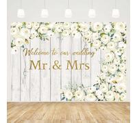 MEHOFOND 2.1 x 1.5 m Wedding Decoration Background Welcome to Our Wedding Vintage Flower and Wood Pattern Bridal Party Baby Shower Portrait Vinyl Photography Background